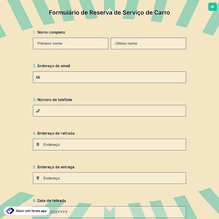 Formulário de Reserva de Serviço de Carro