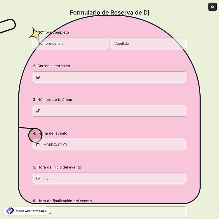 Formulario de reserva de DJ