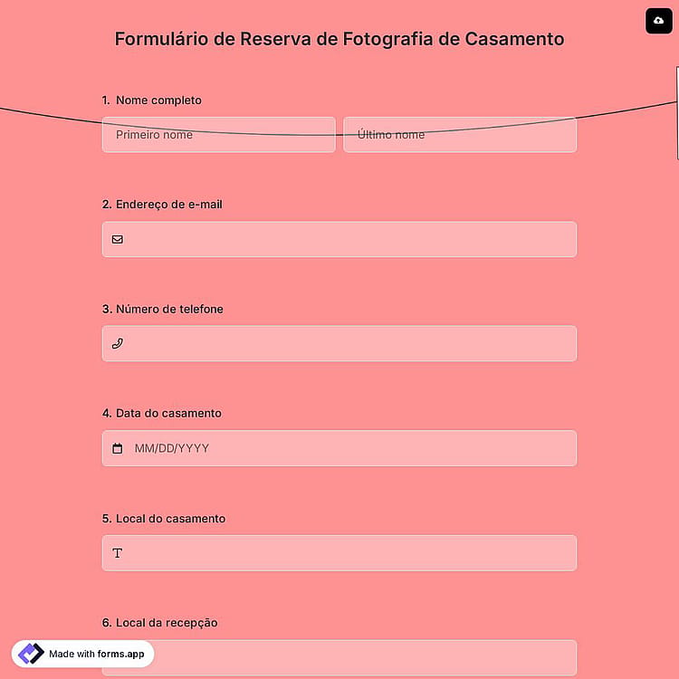 Formulário de Reserva de Fotografia de Casamento