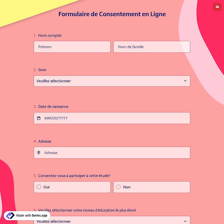 Formulaire de consentement en ligne