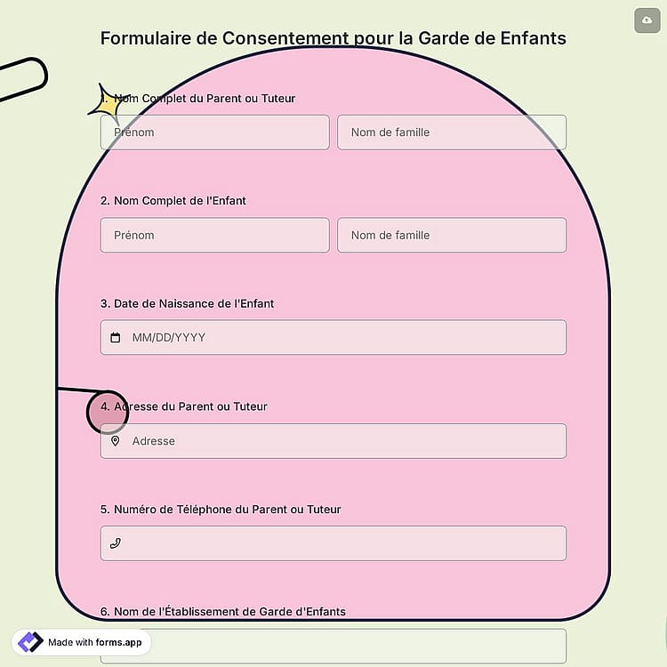 Formulaire de Consentement pour la Garde de Enfants
