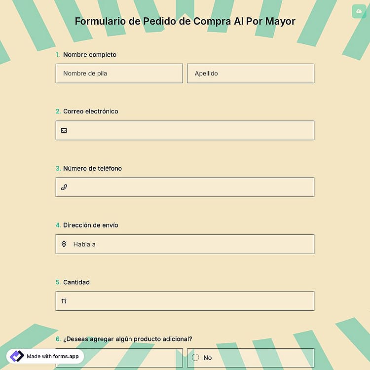Formulario de Pedido de Compra Al Por Mayor