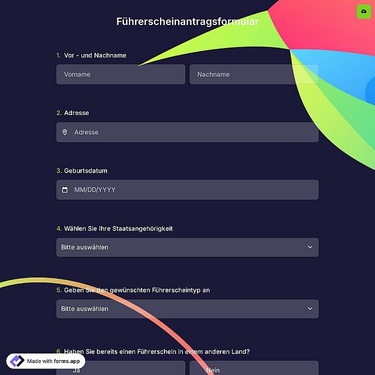 Führerscheinantragsformular