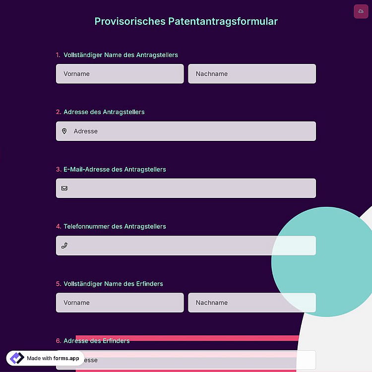 Provisorisches Patentantragsformular