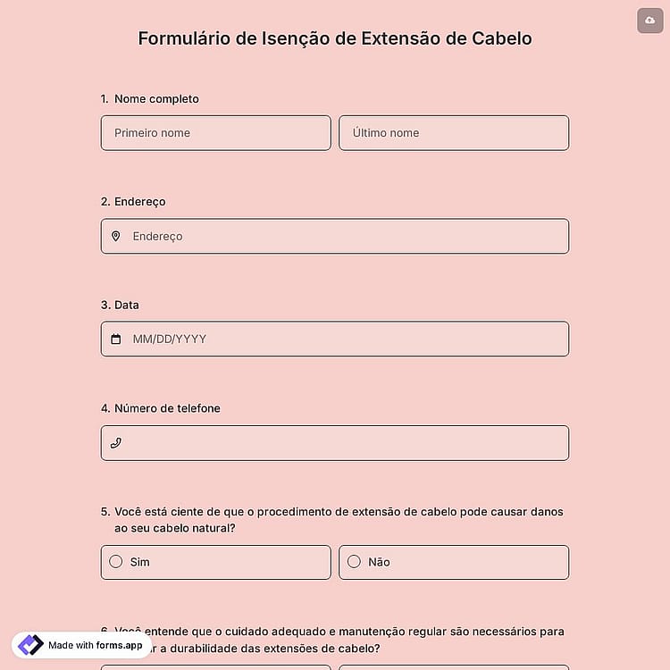 Formulário de Isenção de Extensão de Cabelo