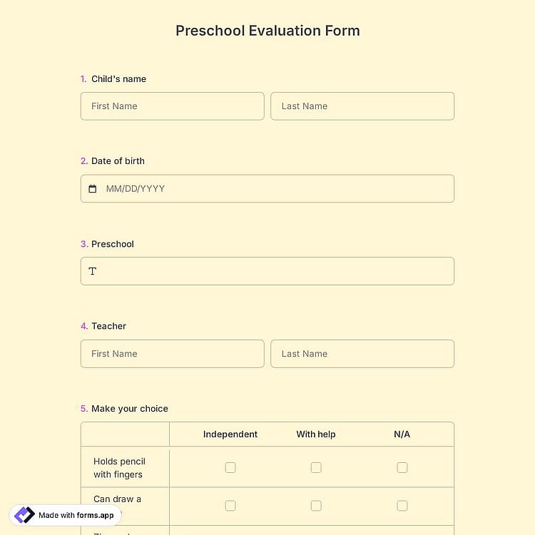 Preschool Evaluation Form