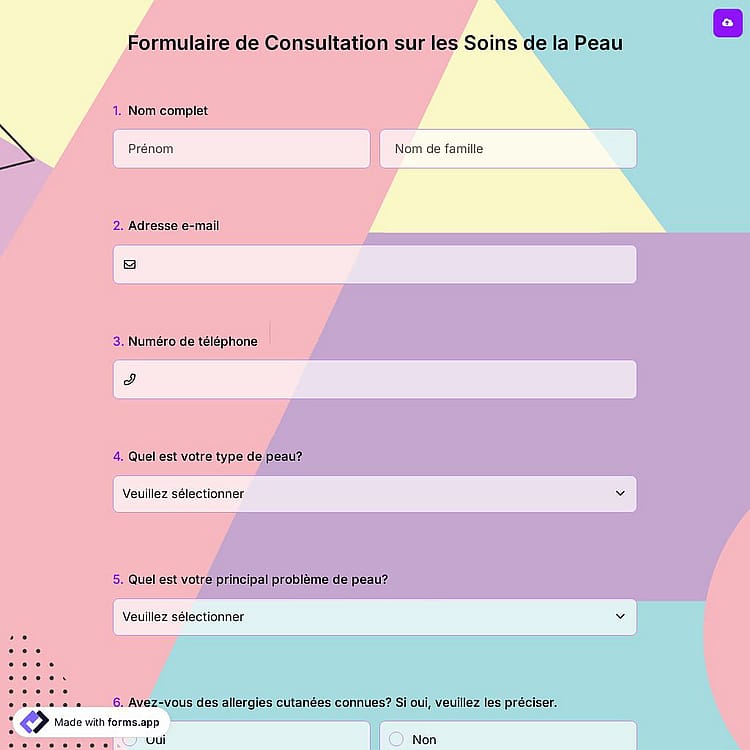 Formulaire de Consultation sur les Soins de la Peau