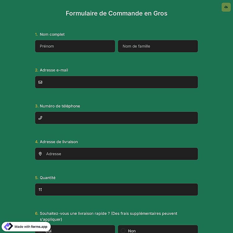 Formulaire de Commande en Gros