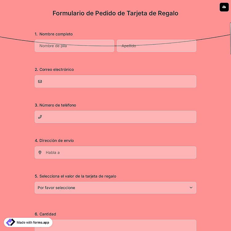 Formulario de Pedido de Tarjeta de Regalo