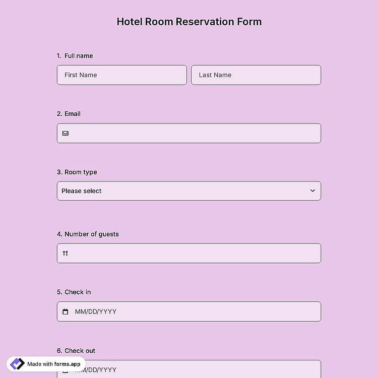 Hotel Room Reservation Form