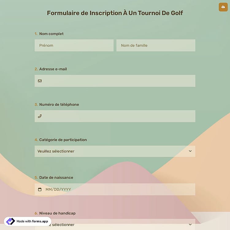 Formulaire d'inscription au tournoi de golf