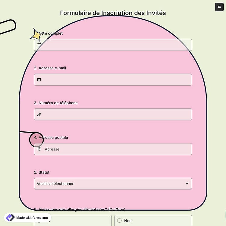 Formulaire de Inscription des Invités