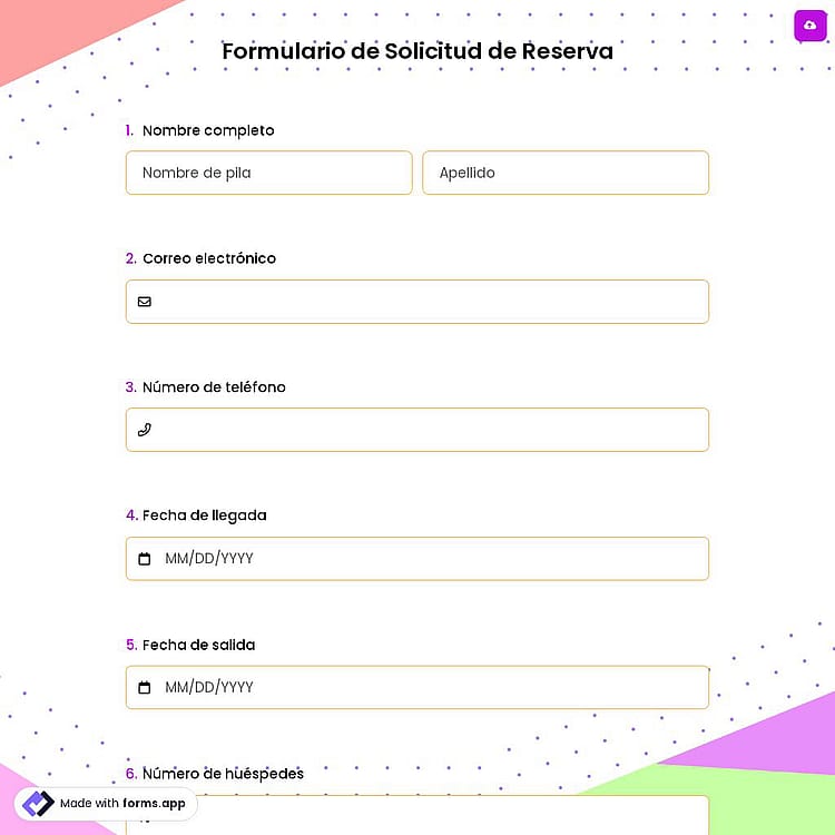Formulario de solicitud de reserva