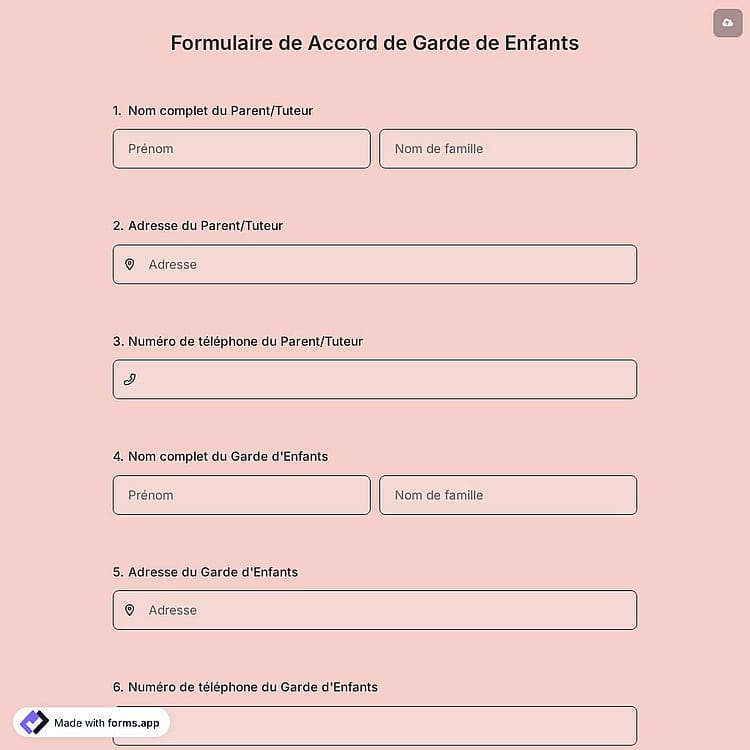 Formulaire de accord de garde de enfants