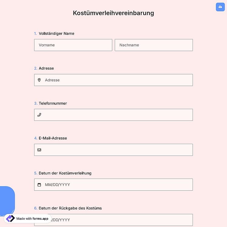 Kostümverleihvereinbarung