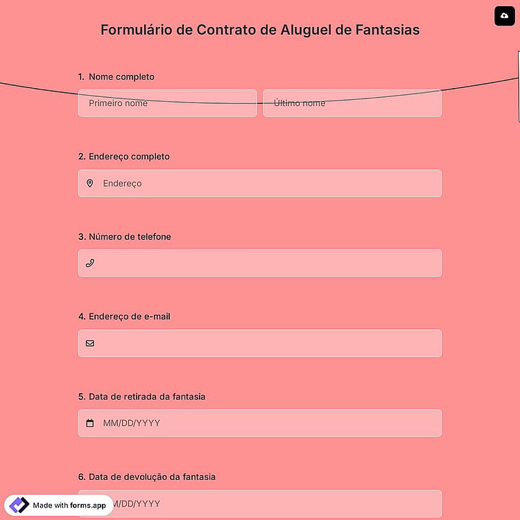 Formulário de Contrato de Aluguel de Fantasias