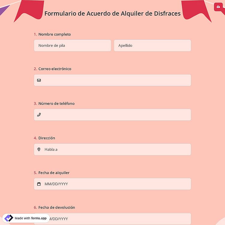 Formulario de Acuerdo de Alquiler de Disfraces