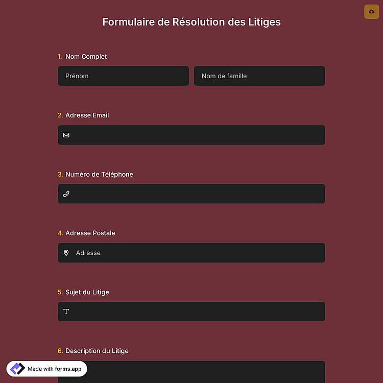Formulaire de Résolution des Litiges