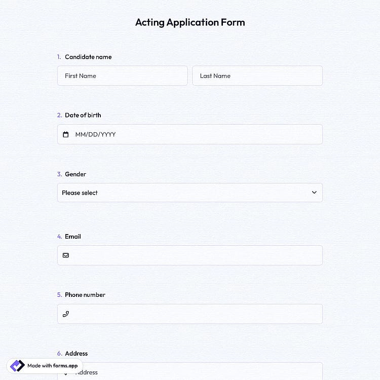 Acting Application Form