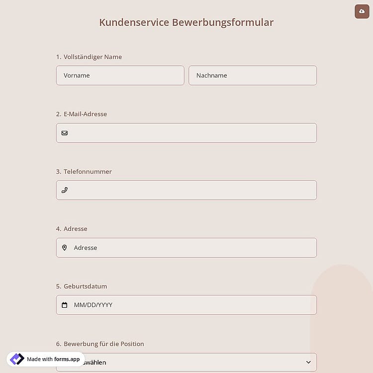 Kundenservice Bewerbungsformular