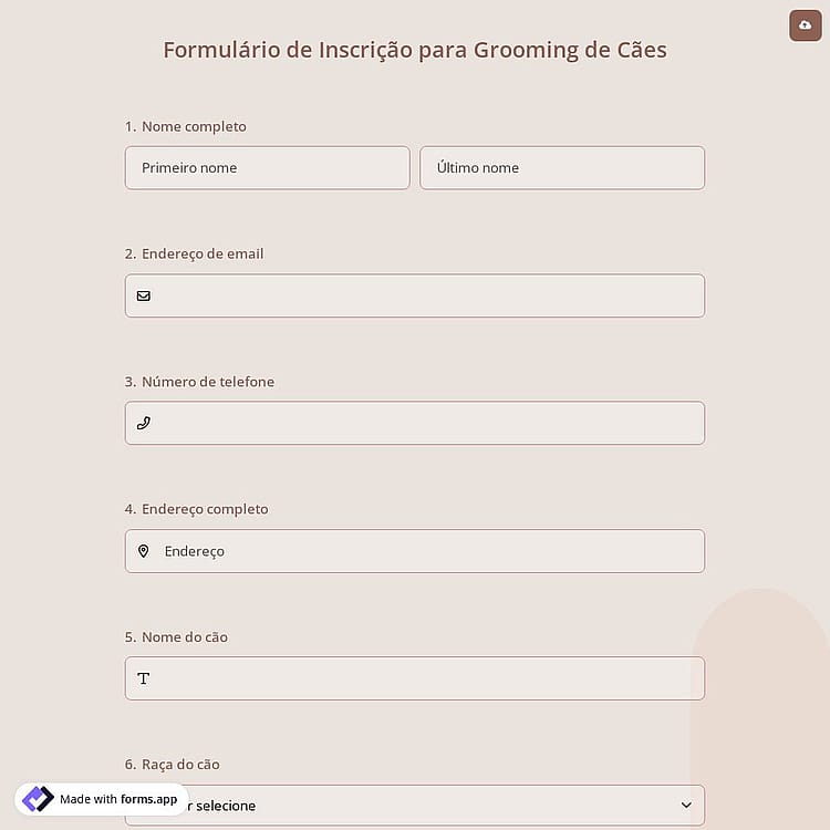 Formulário de Inscrição para Grooming de Cães