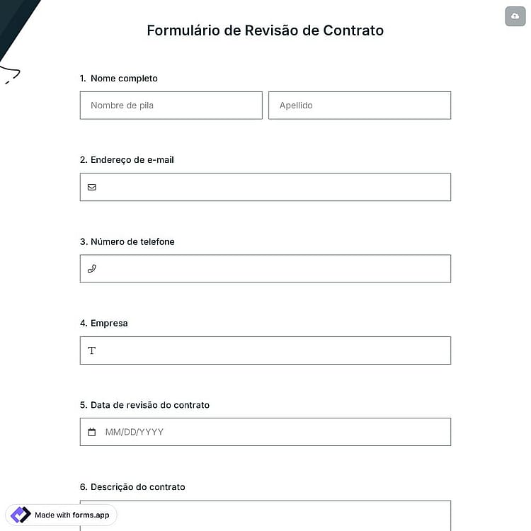 Formulário de Revisão de Contrato