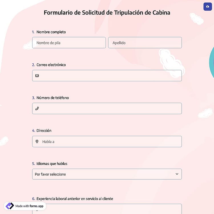 Formulario de Solicitud de Tripulación de Cabina