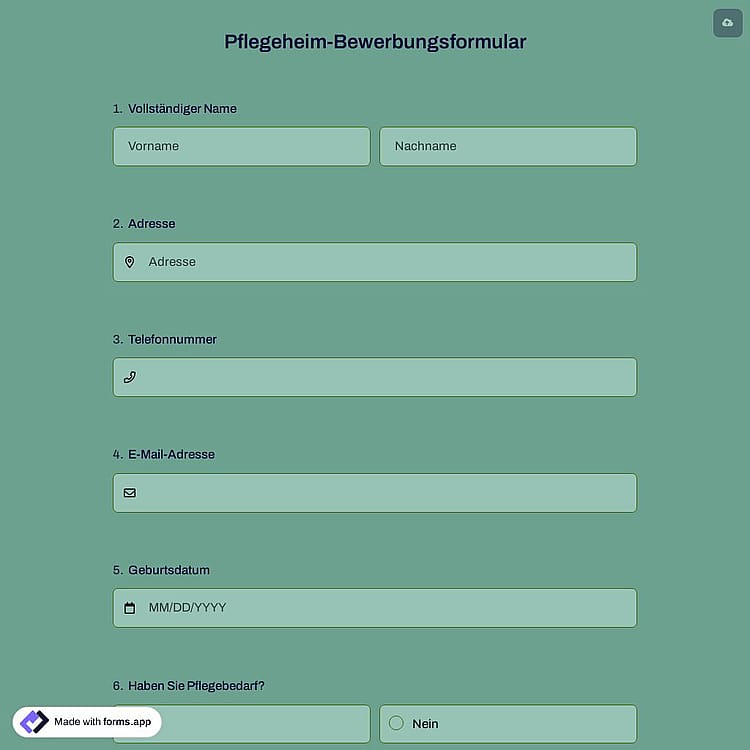Pflegeheim-Bewerbungsformular