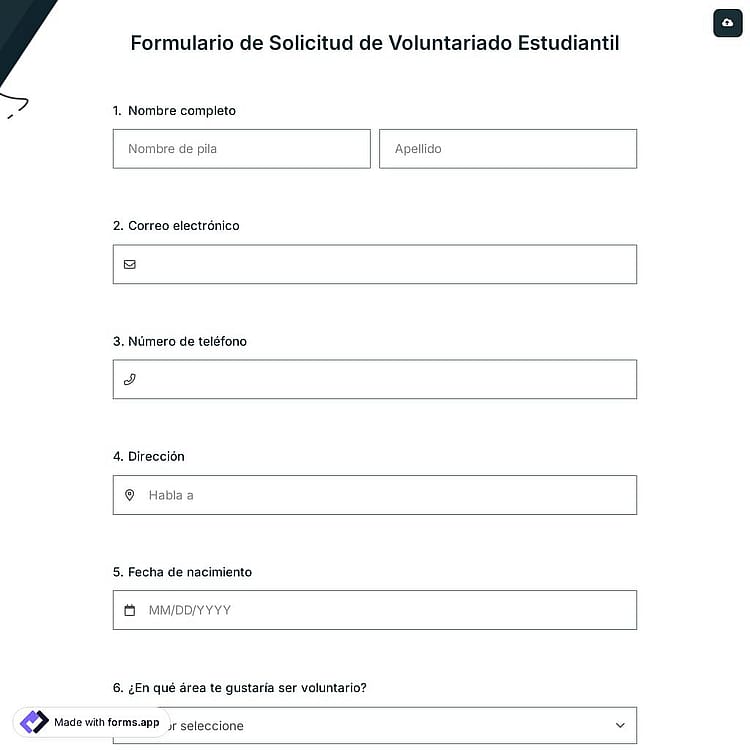 Formulario de Solicitud de Voluntariado Estudiantil