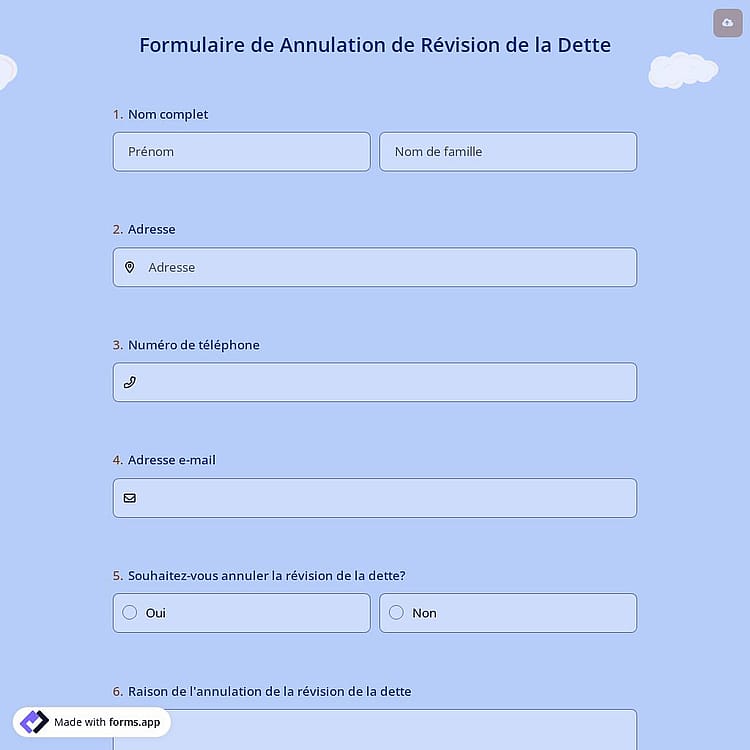 Formulaire de Annulation de Révision de la Dette