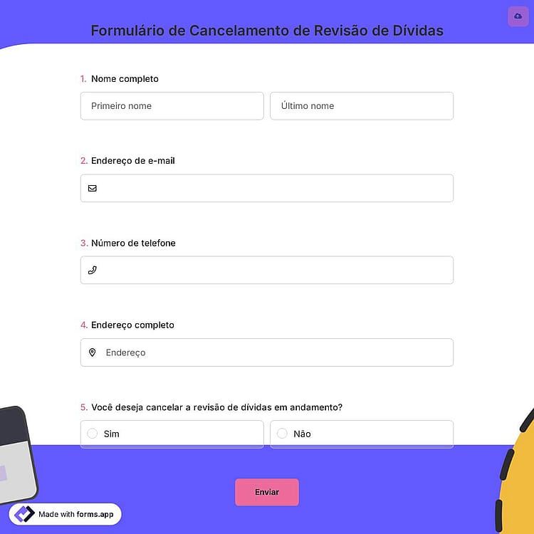 Formulário de Cancelamento de Revisão de Dívidas