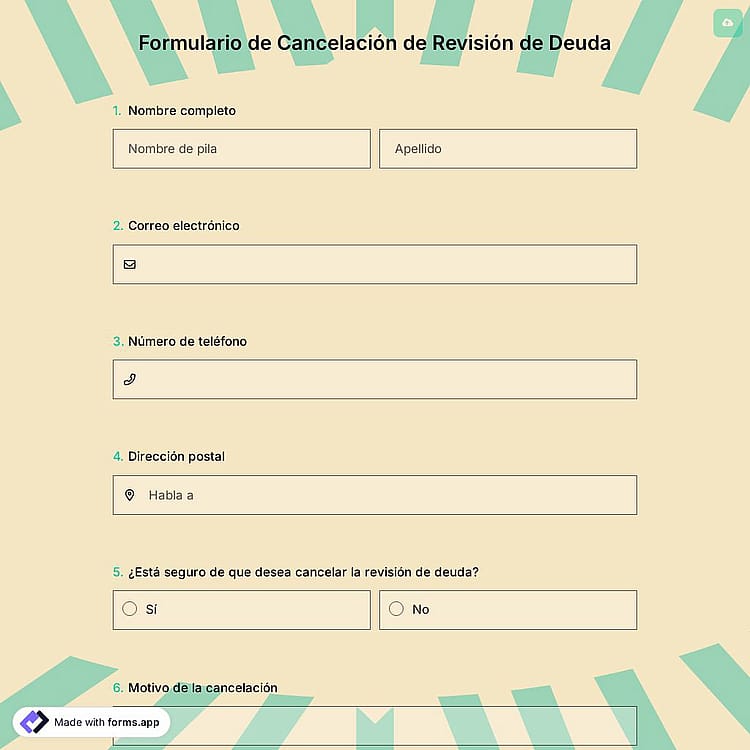 Formulario de Cancelación de Revisión de Deuda