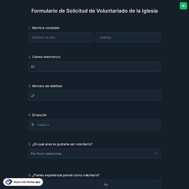 Formulario de Solicitud de Voluntariado de la Iglesia