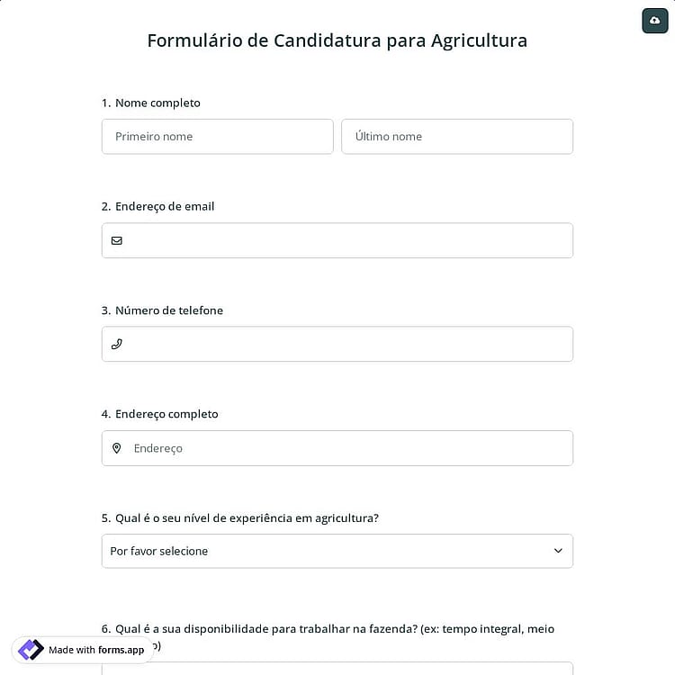 Formulário de Candidatura para Agricultura
