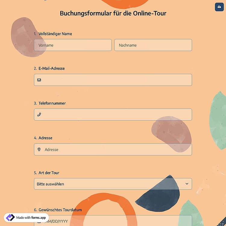 Buchungsformular für die Online-Tour