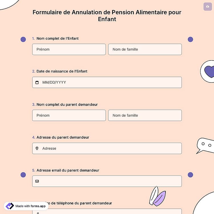 Formulaire de Annulation de Pension Alimentaire pour Enfant
