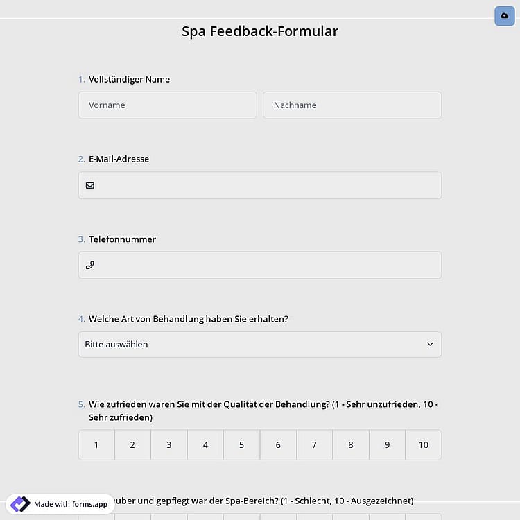 Spa Feedback-Formular