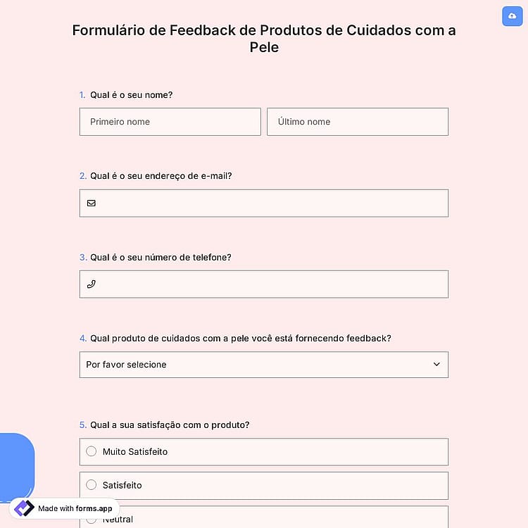 Formulário de Feedback de Produtos de Cuidados com a Pele