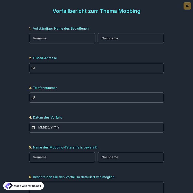 Vorfallbericht zum Thema Mobbing