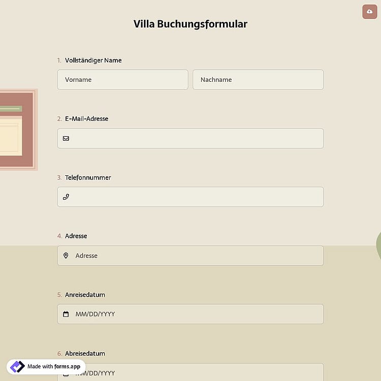 Villa Buchungsformular