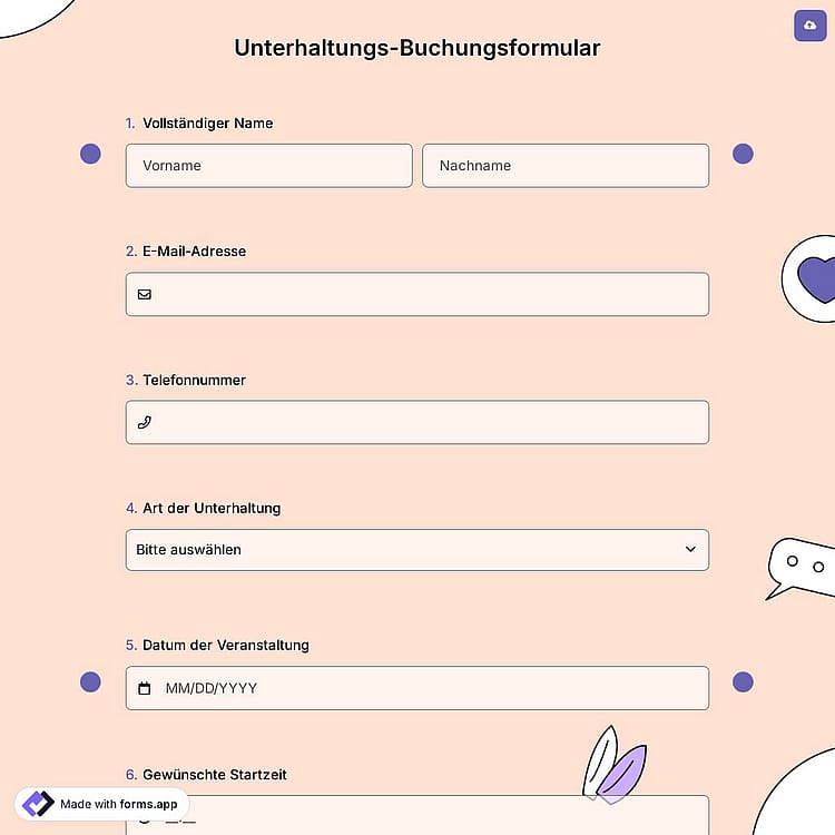 Unterhaltungs-Buchungsformular