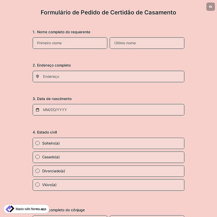 Formulário de Pedido de Certidão de Casamento