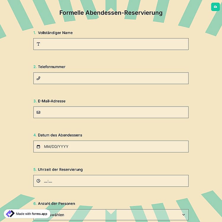 Formelle Abendessen-Reservierung
