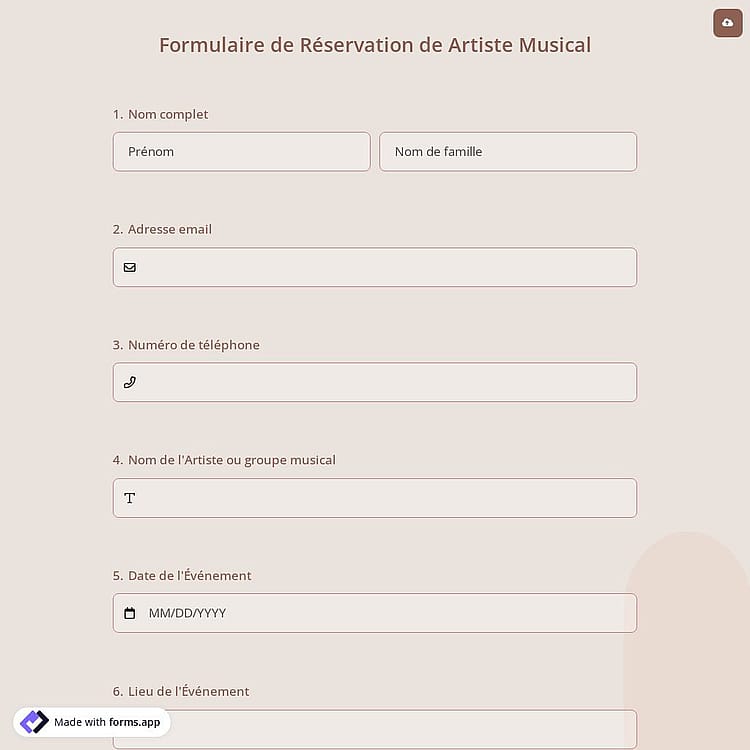 Formulaire de Réservation de Artiste Musical