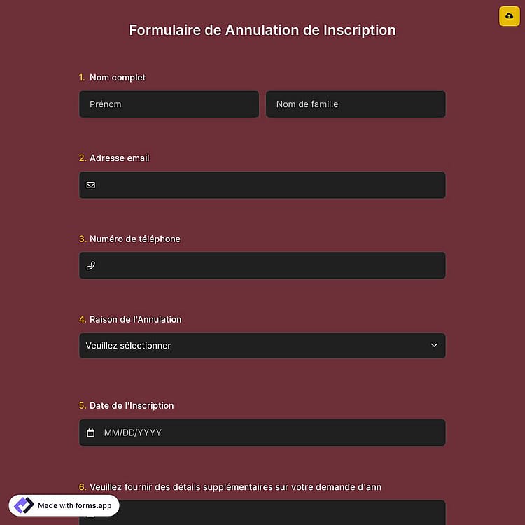 Formulaire de Annulation de Inscription