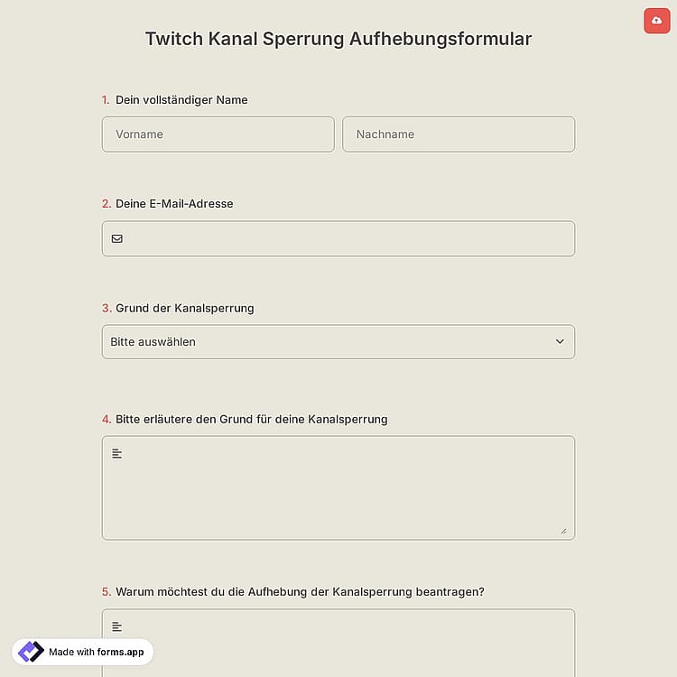Twitch Kanal Sperrung Aufhebungsformular