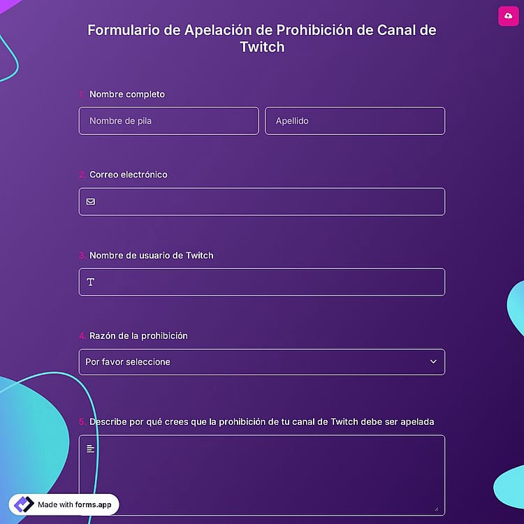 Formulario de Apelación de Prohibición de Canal de Twitch