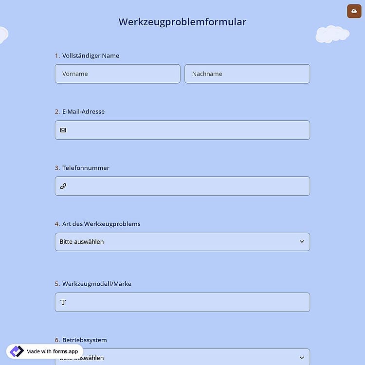 Werkzeugproblemformular
