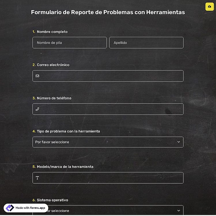 Formulario de Reporte de Problemas con Herramientas
