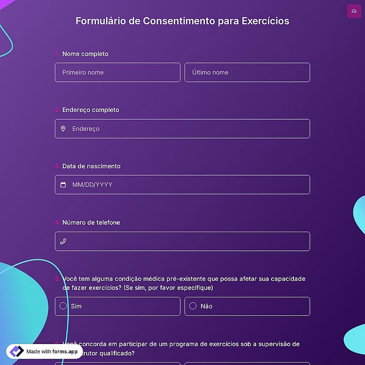 Formulário de Consentimento para Exercícios
